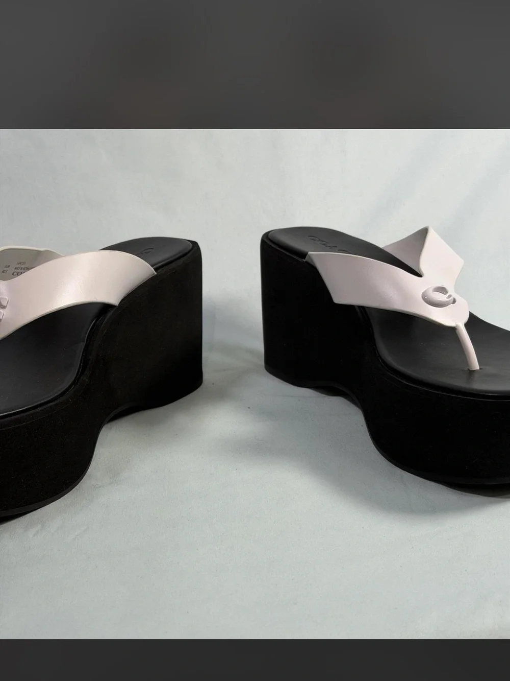 Coach Black Platform Thong Sandals with White Straps